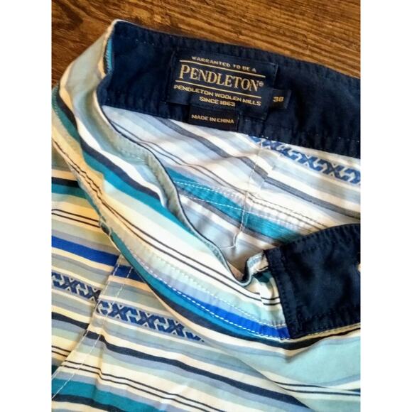 Pendleton Surf Mens Board Shorts Swimwear Size 38 Striped Dark Light Blue - Picture 3 of 4